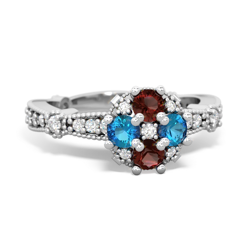 Garnet Sparkling Tiara Cluster 14K White Gold ring R26293RD