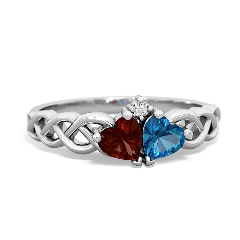 Garnet Heart To Heart Braid 14K White Gold ring R5870