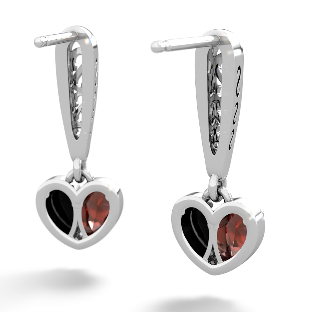 Garnet Filligree Heart 14K White Gold earrings E5070