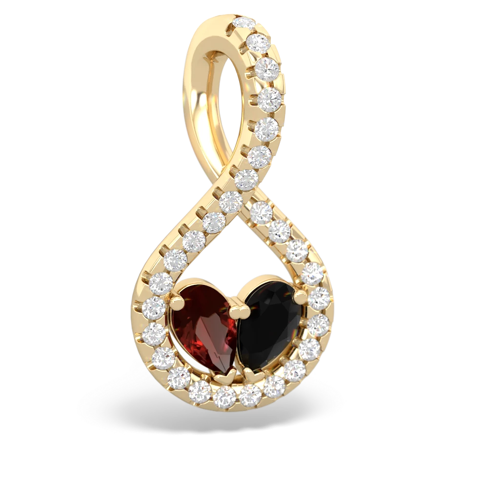 Garnet Pave Twist 'One Heart' 14K Yellow Gold pendant P5360