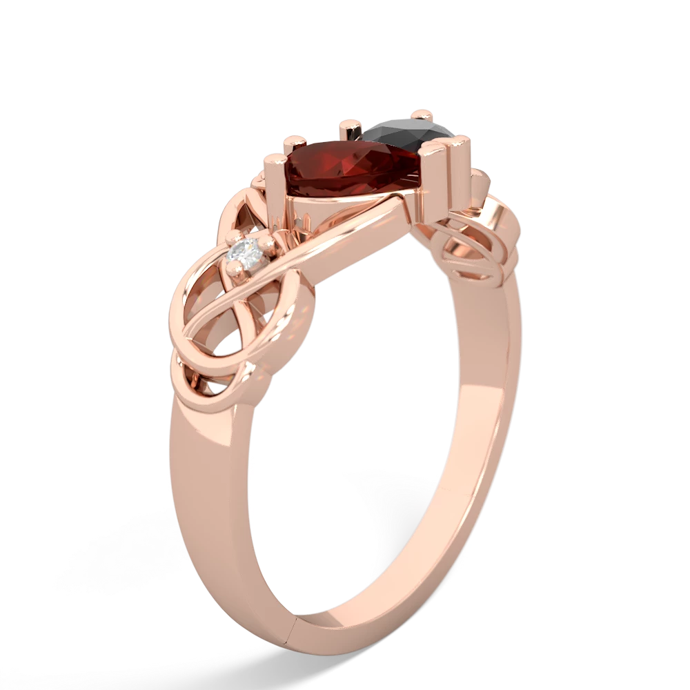 Garnet 'One Heart' Celtic Knot Claddagh 14K Rose Gold ring R5322