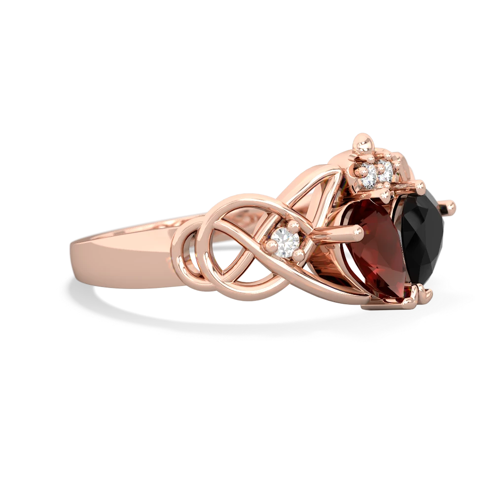 Garnet 'One Heart' Celtic Knot Claddagh 14K Rose Gold ring R5322