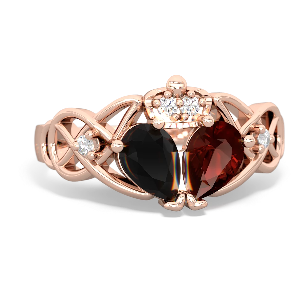 Garnet 'One Heart' Celtic Knot Claddagh 14K Rose Gold ring R5322