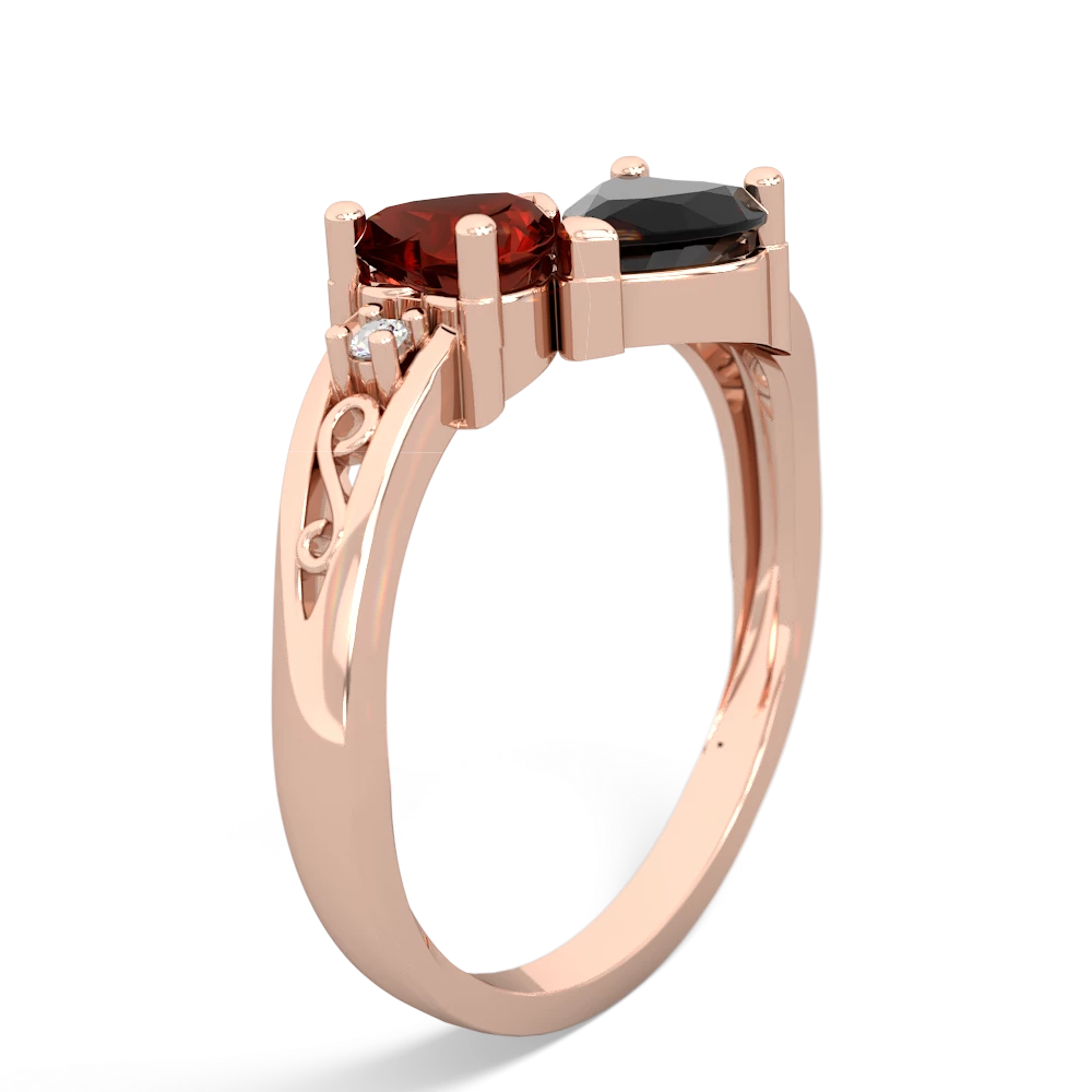 Garnet Snuggling Hearts 14K Rose Gold ring R2178