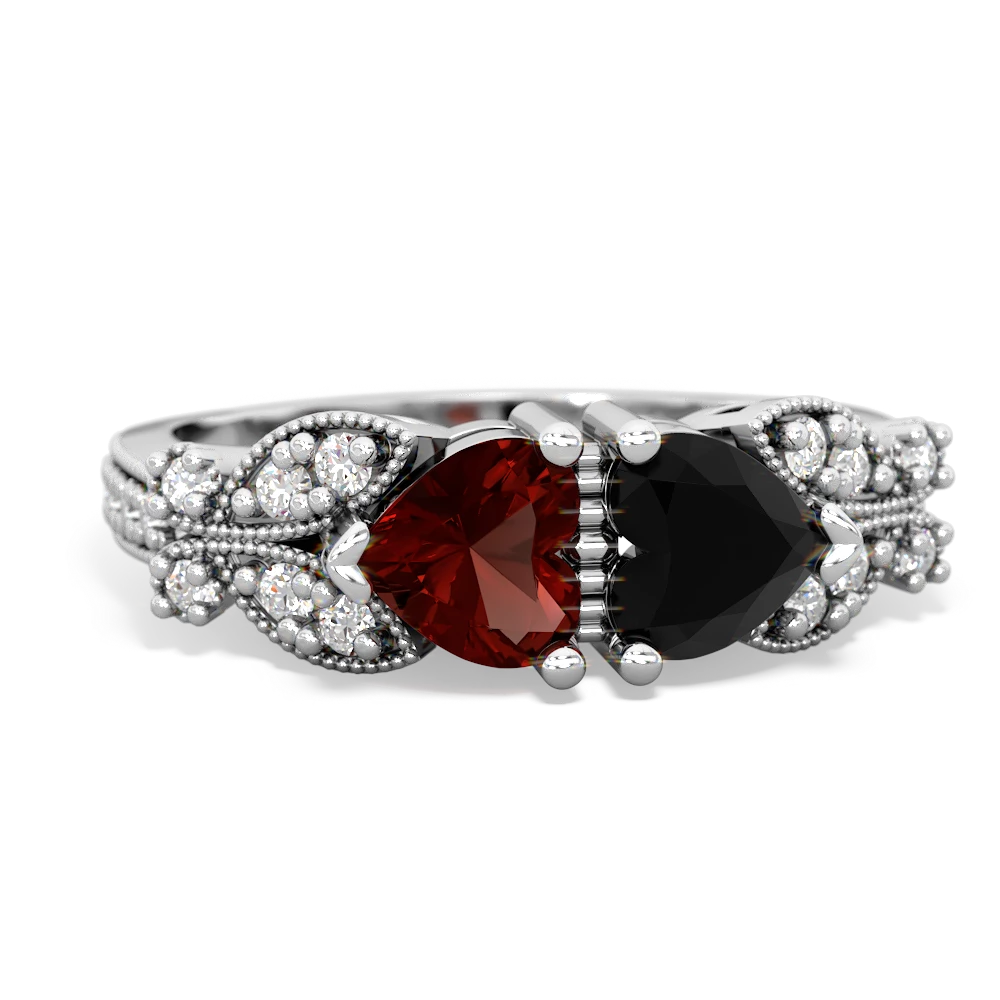 Garnet Diamond Butterflies 14K White Gold ring R5601