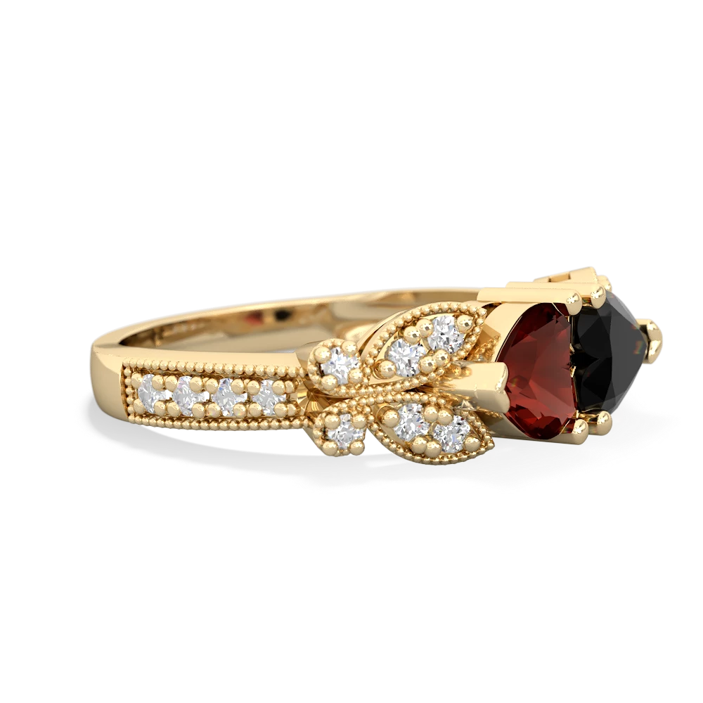 Garnet Diamond Butterflies 14K Yellow Gold ring R5601