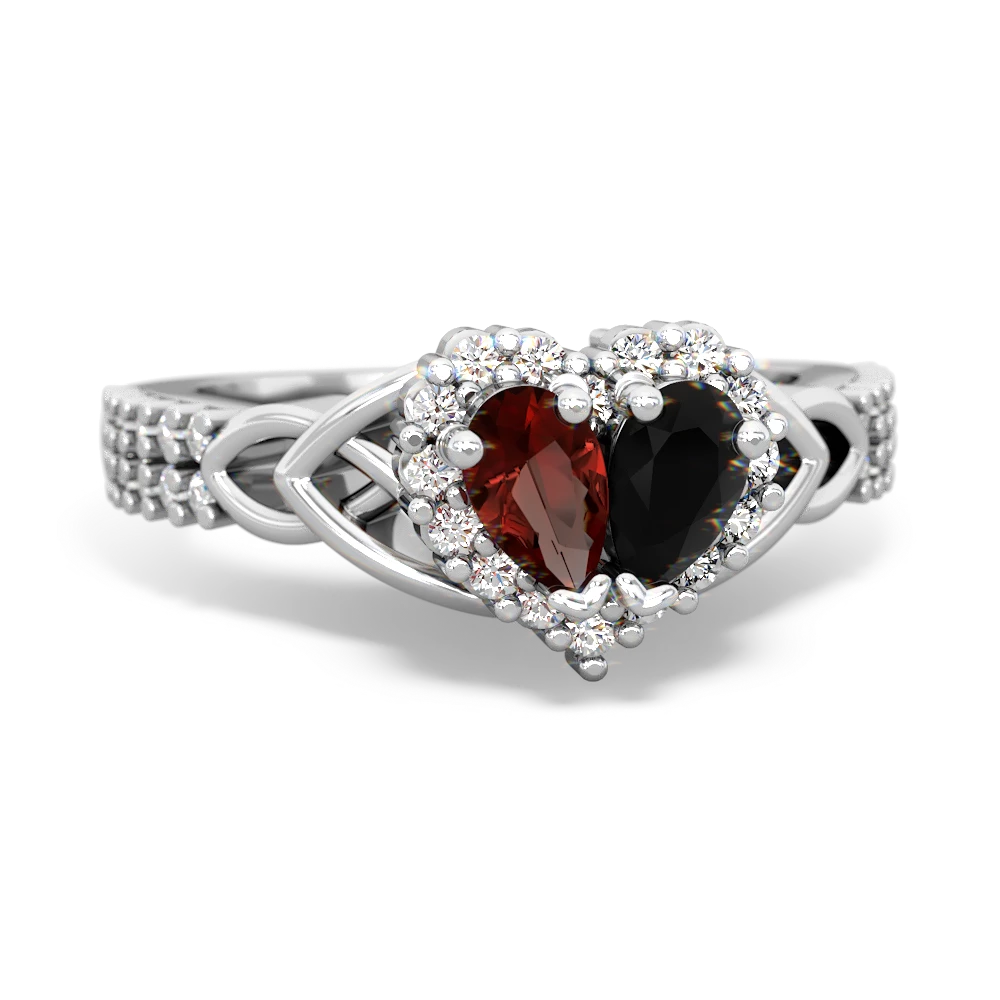 Garnet Celtic Knot Two Hearts As One 14K White Gold ring R2644HRT