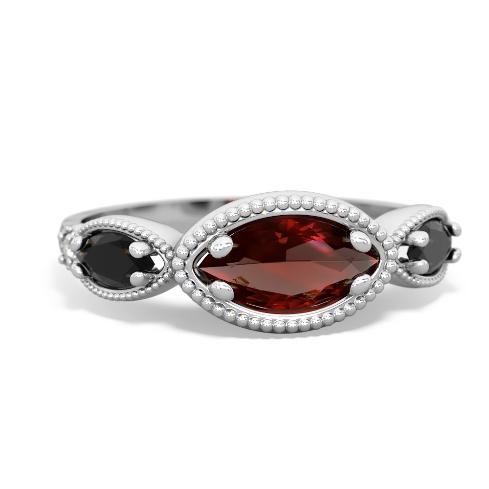 Garnet Milgrain Marquise 14K White Gold ring R5700