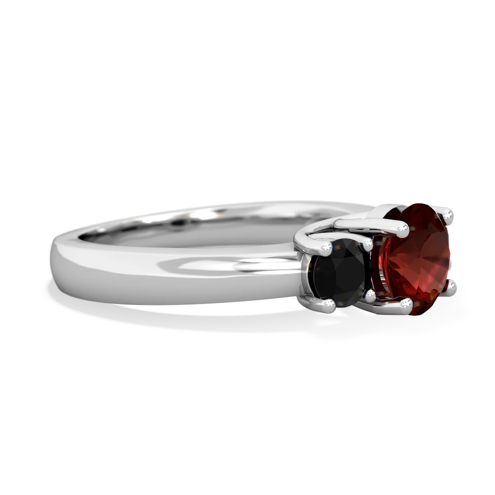 Garnet Three Stone Round Trellis 14K White Gold ring R4018