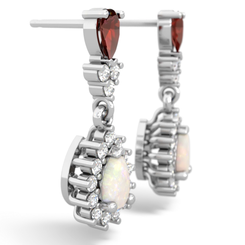 Garnet Halo Pear Dangle 14K White Gold earrings E1882