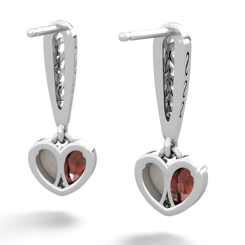 Garnet Filligree Heart 14K White Gold earrings E5070