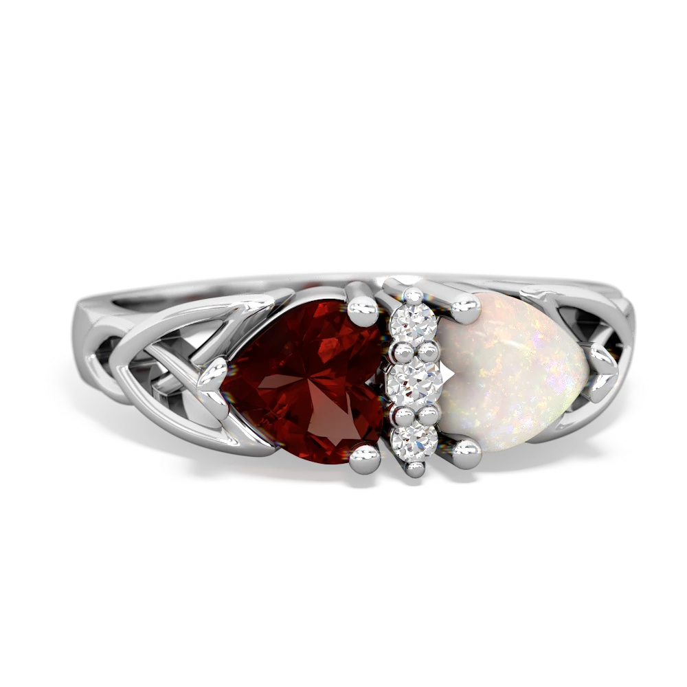 Garnet Celtic Knot Double Heart 14K White Gold ring R5040