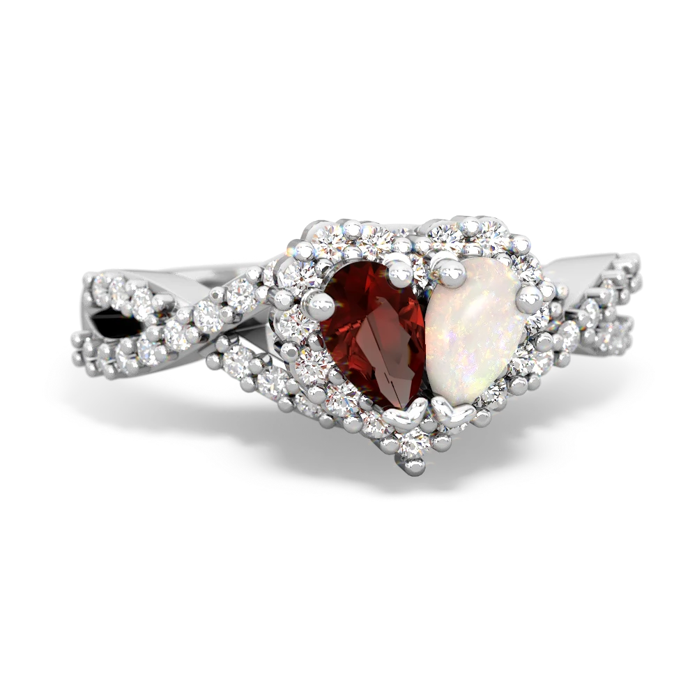 Garnet Diamond Twist 'One Heart' 14K White Gold ring R2640HRT