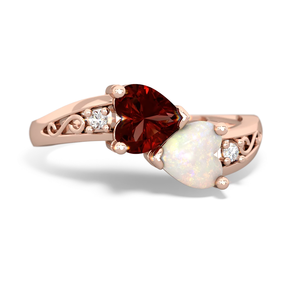 Garnet Snuggling Hearts 14K Rose Gold ring R2178