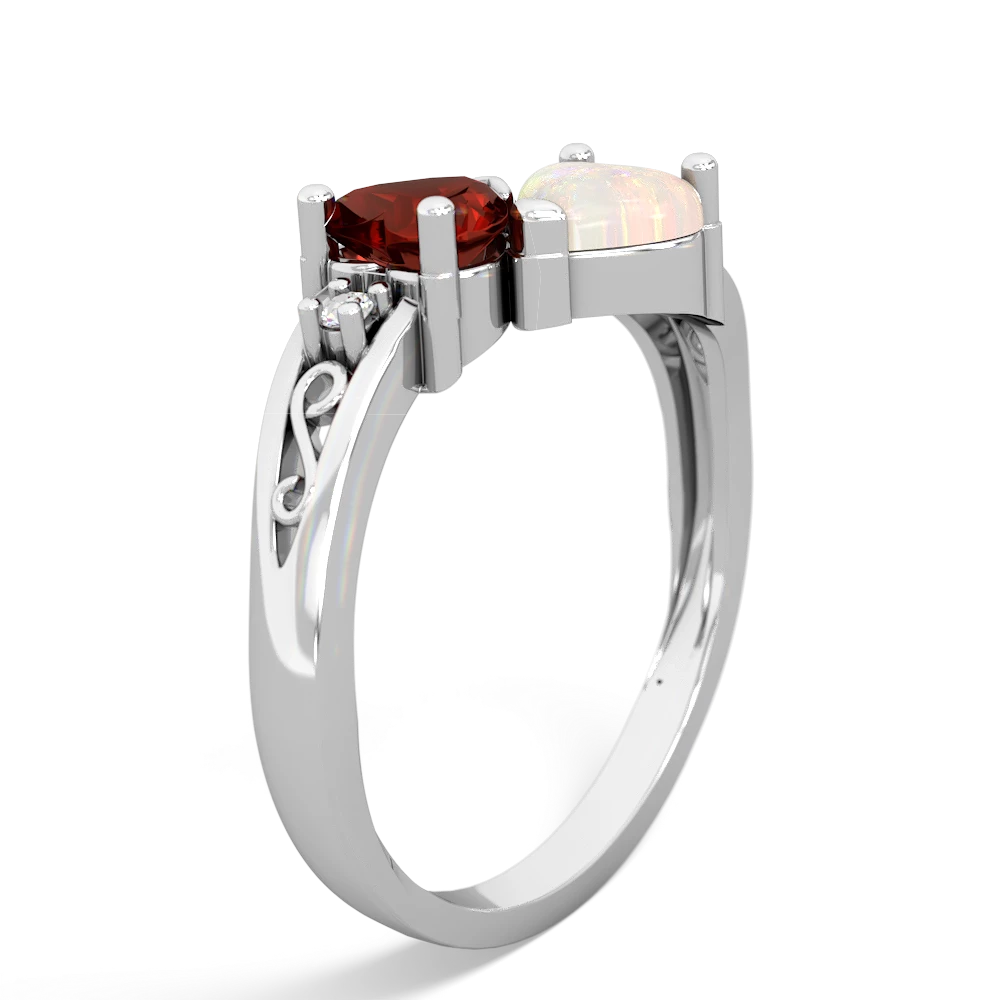 Garnet Snuggling Hearts 14K White Gold ring R2178