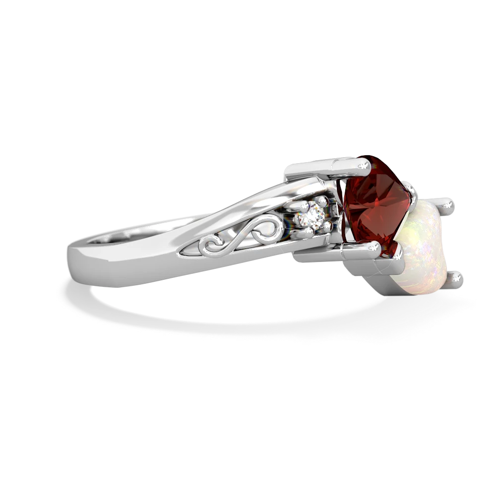 Garnet Snuggling Hearts 14K White Gold ring R2178