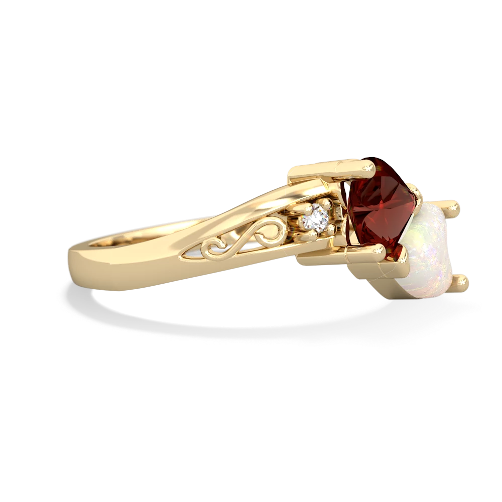 Garnet Snuggling Hearts 14K Yellow Gold ring R2178