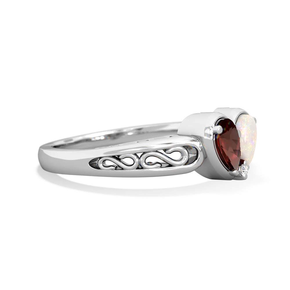 Garnet Filligree 'One Heart' 14K White Gold ring R5070