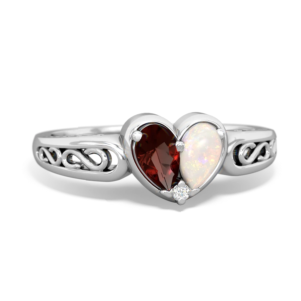 Garnet Filligree 'One Heart' 14K White Gold ring R5070