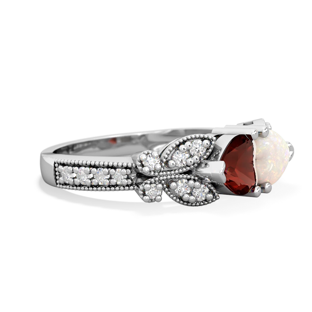 Garnet Diamond Butterflies 14K White Gold ring R5601