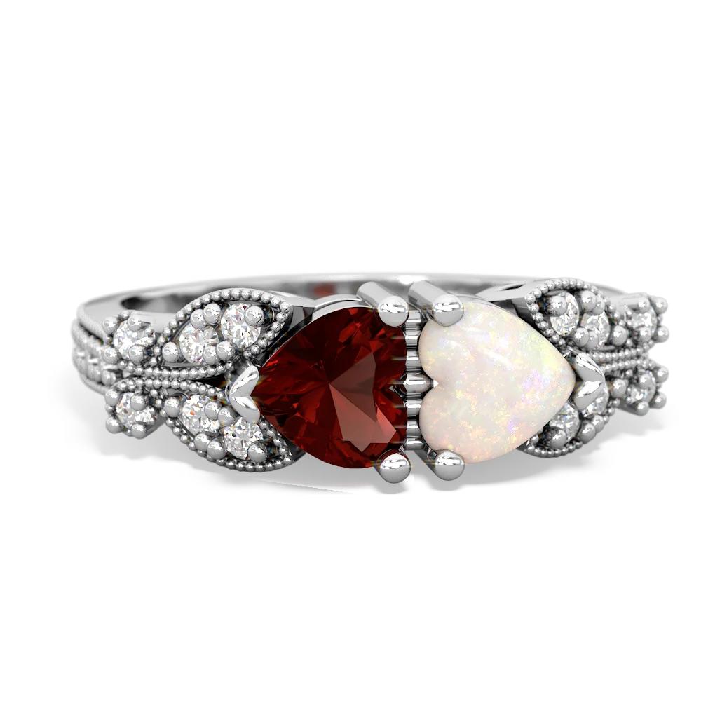 Garnet Diamond Butterflies 14K White Gold ring R5601