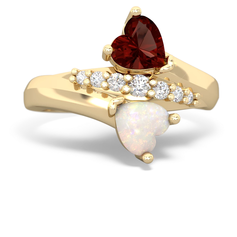 Garnet Heart To Heart 14K Yellow Gold ring R2064