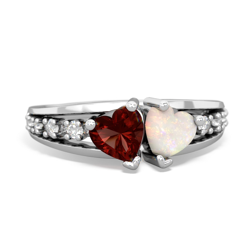 Garnet Heart To Heart 14K White Gold ring R3342