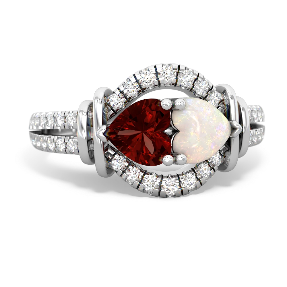 Garnet Art-Deco Keepsake 14K White Gold ring R5630