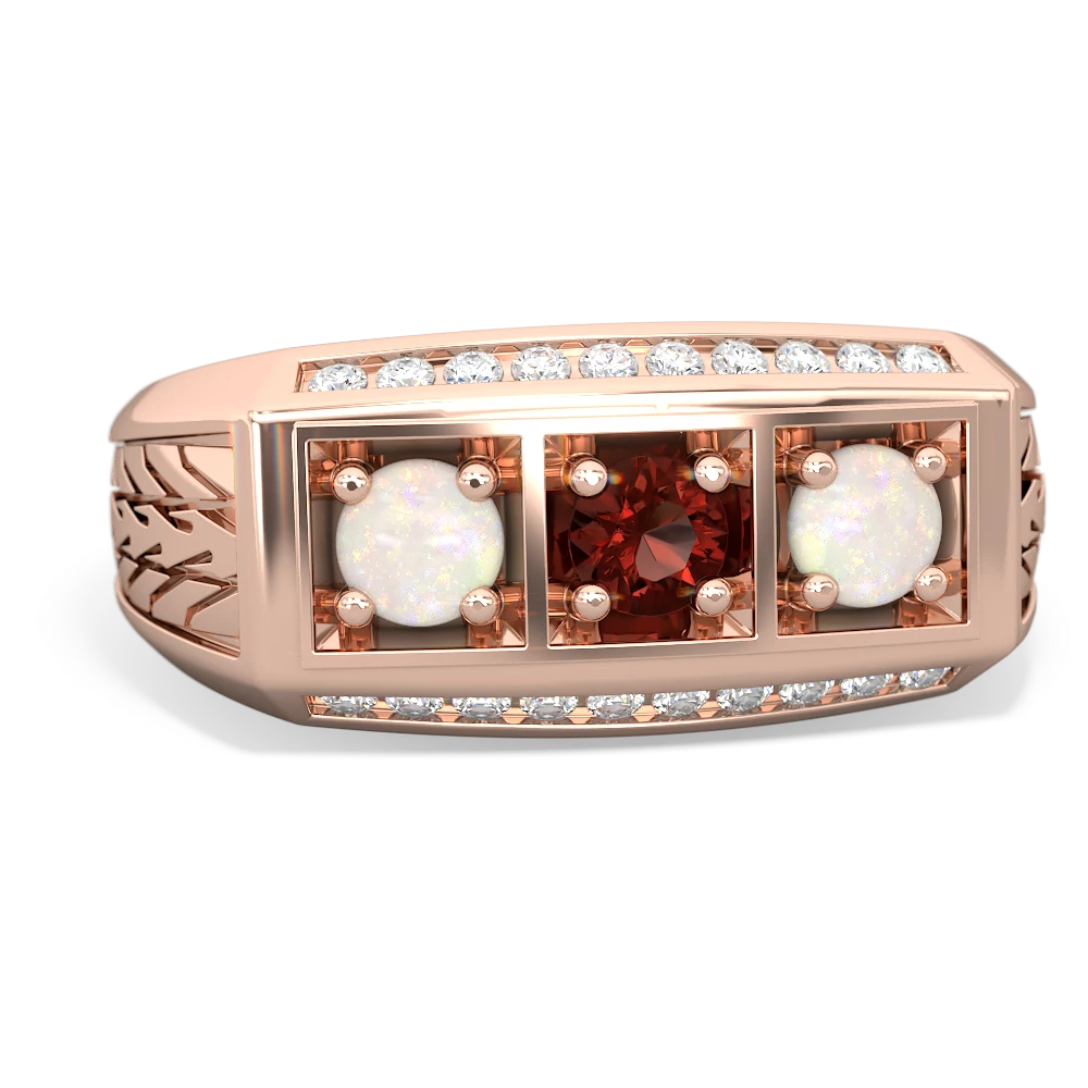 Garnet Three Stone Tire Tread Men's 14K Rose Gold ring R0520