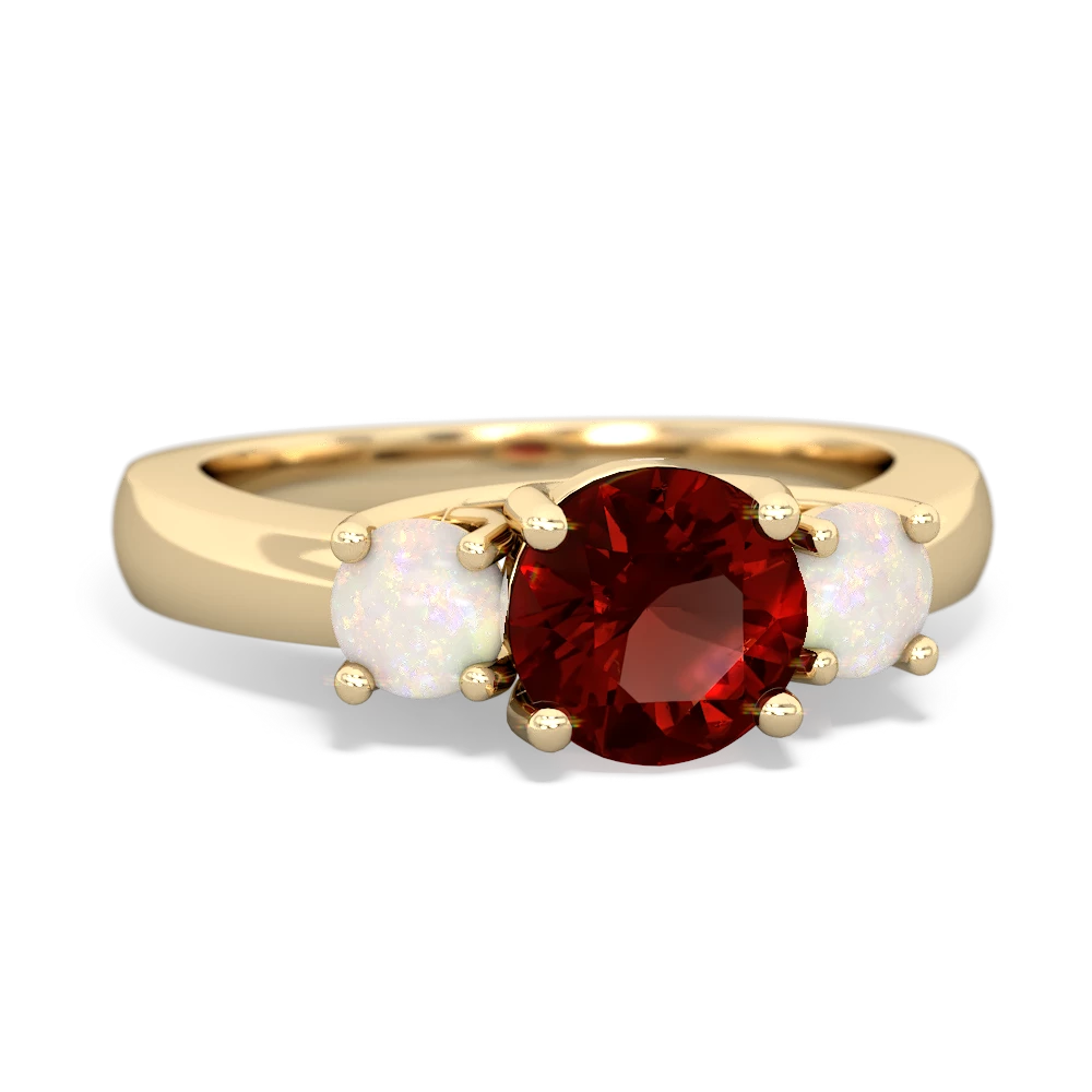 Garnet Three Stone Round Trellis 14K Yellow Gold ring R4018