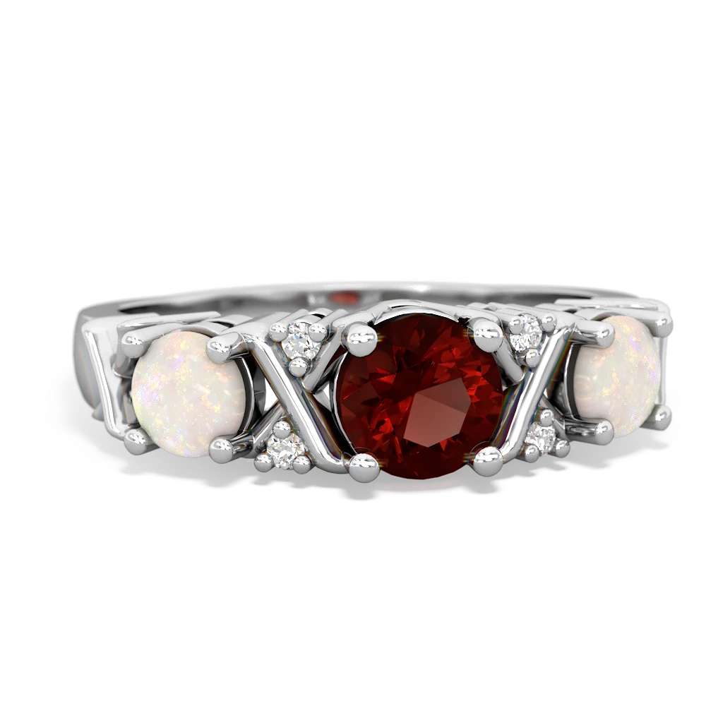 Garnet Hugs And Kisses 14K White Gold ring R5016