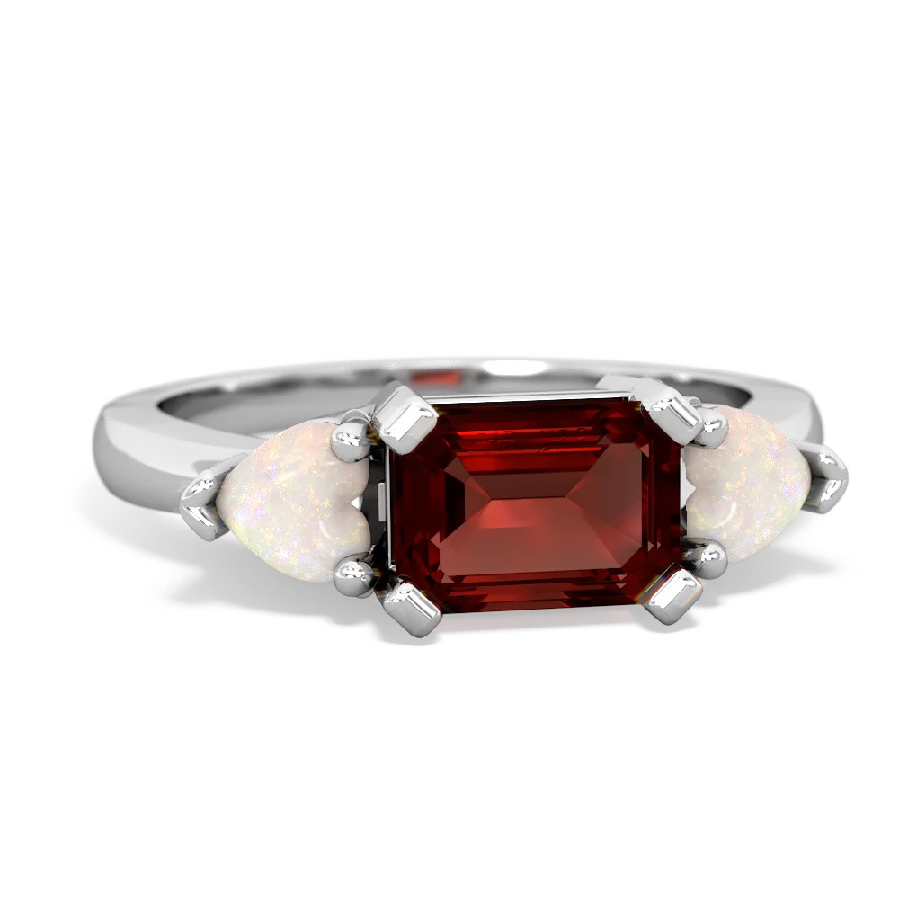 Garnet Three Stone 14K White Gold ring R5235