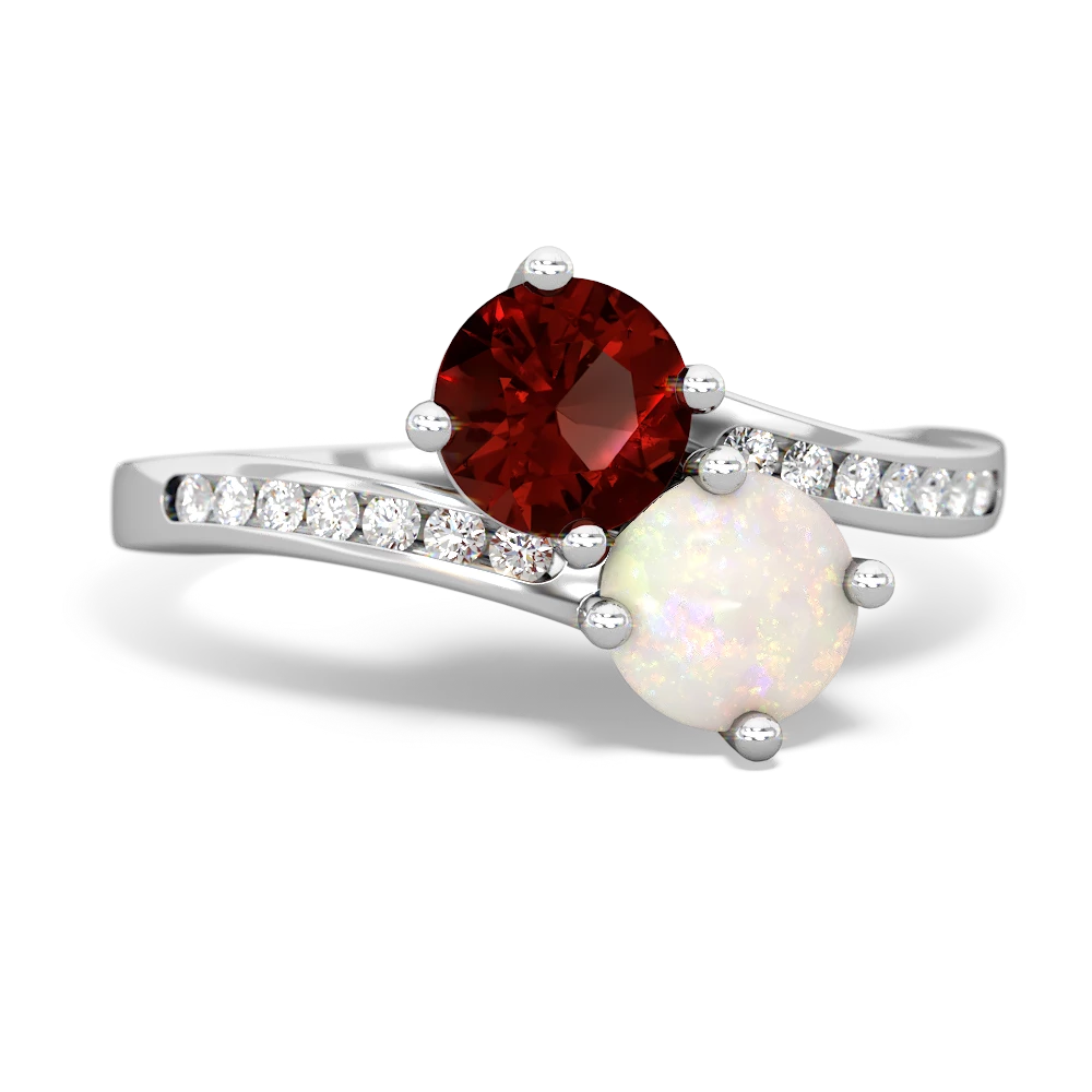 Garnet Channel Set Two Stone 14K White Gold ring R5303