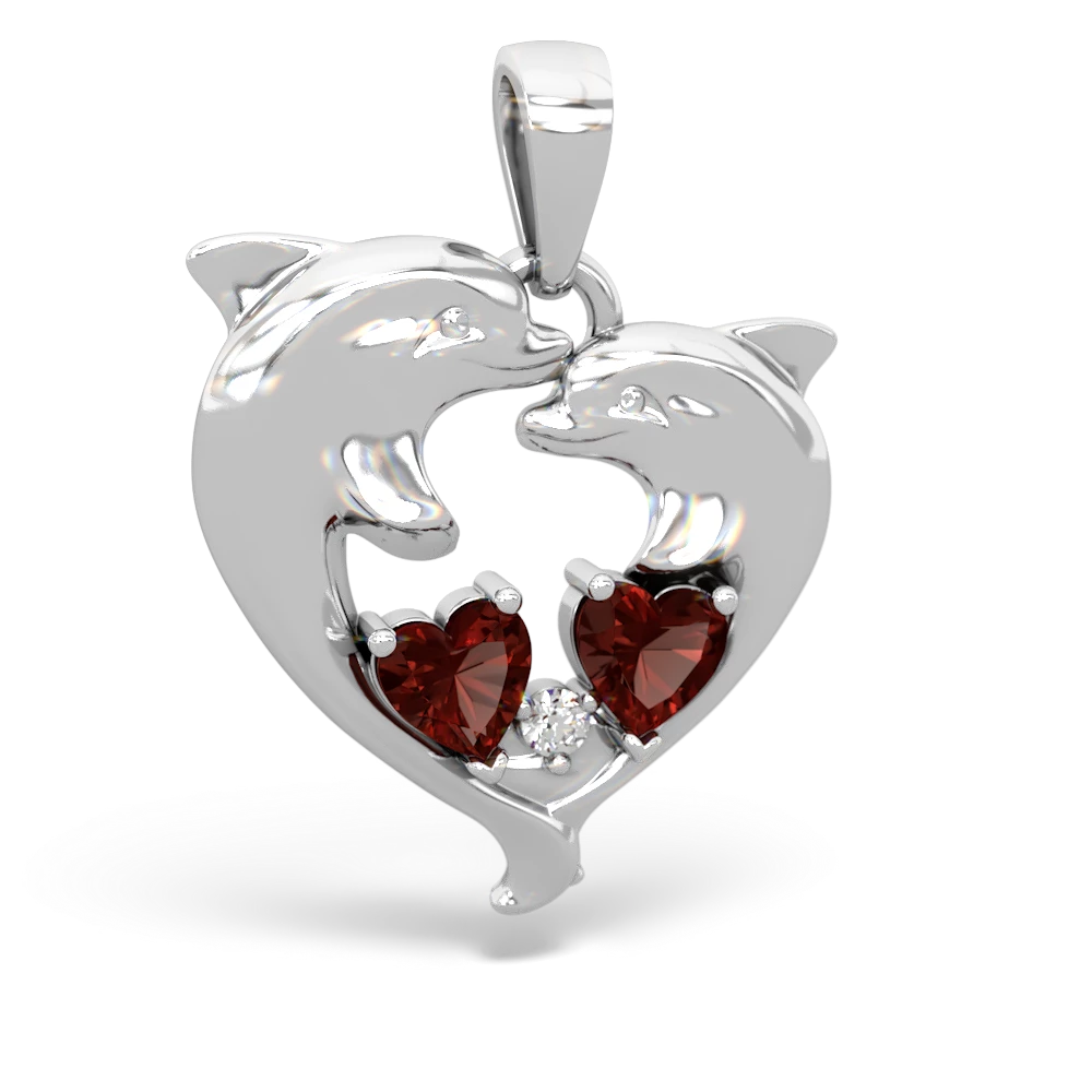 Garnet Dolphin Heart 14K White Gold pendant P5820