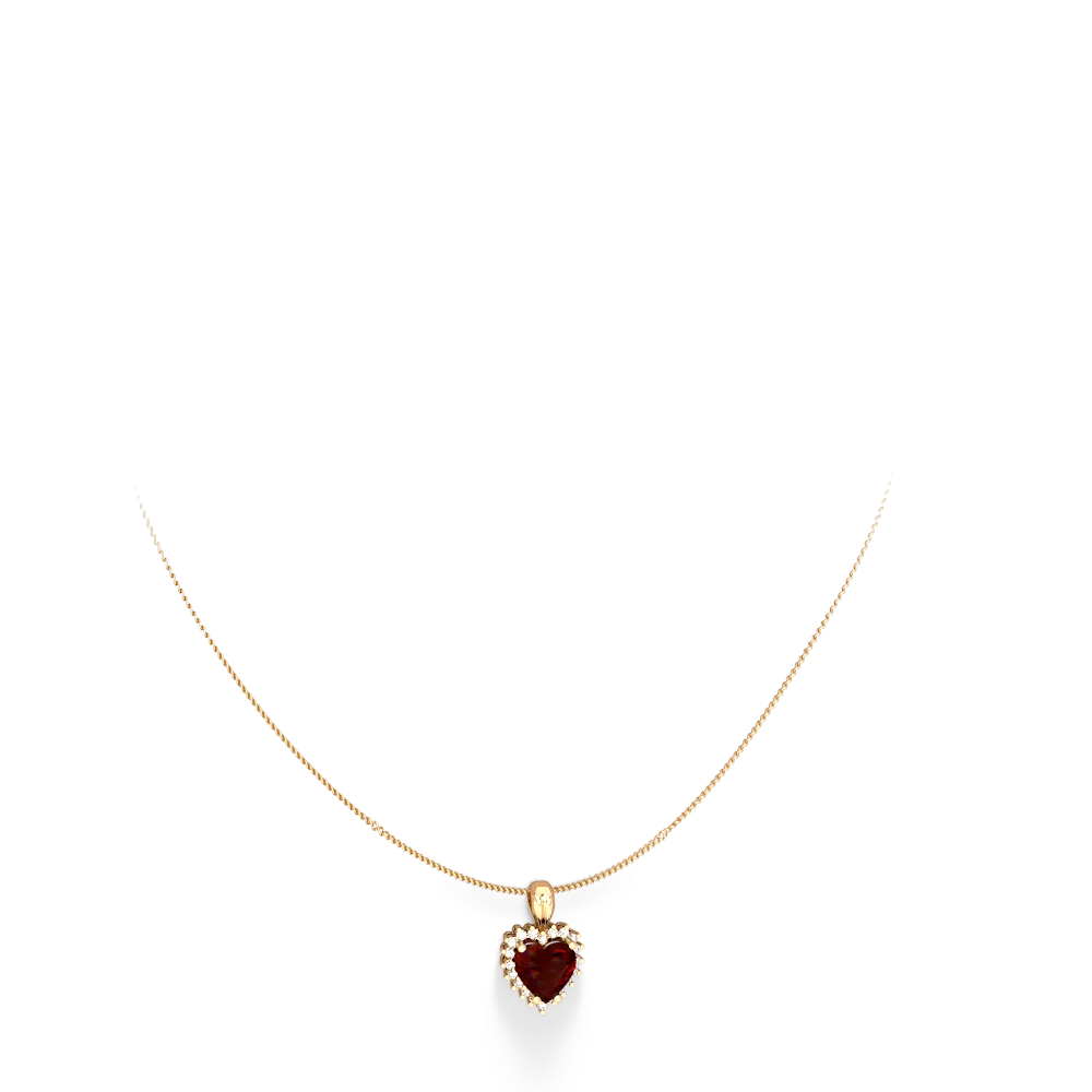 Garnet Sparkling Halo Heart 14K Yellow Gold pendant P0391