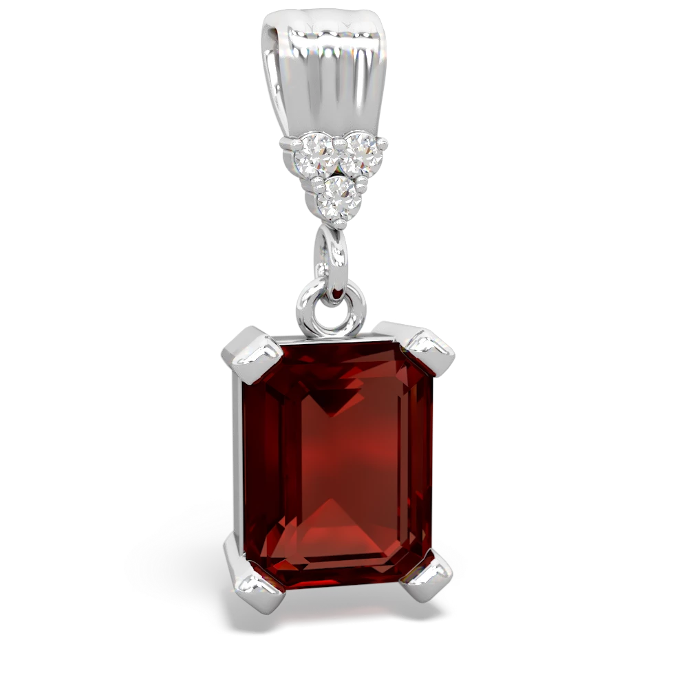 Garnet Art Deco Dangle 14K White Gold pendant P1937