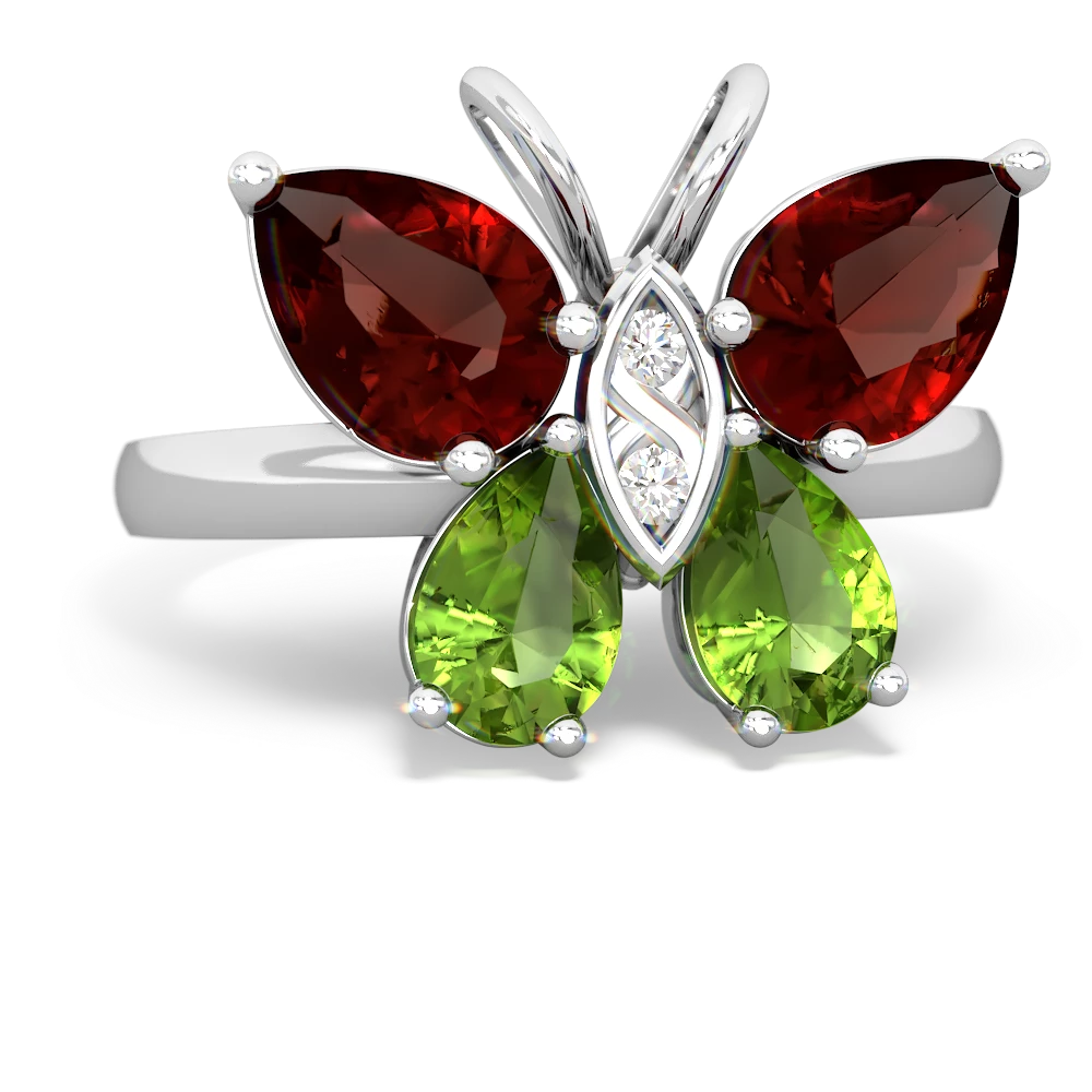 Garnet Butterfly 14K White Gold ring R2215