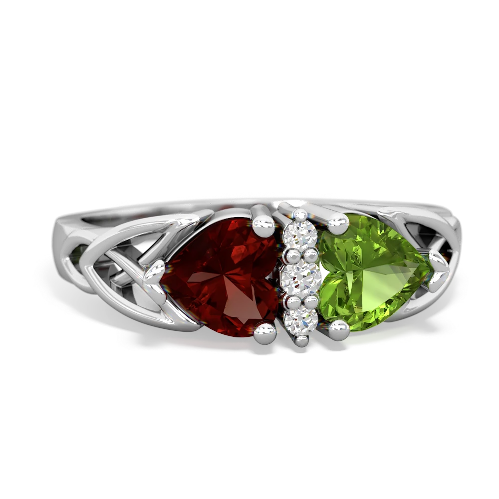 Garnet Celtic Knot Double Heart 14K White Gold ring R5040