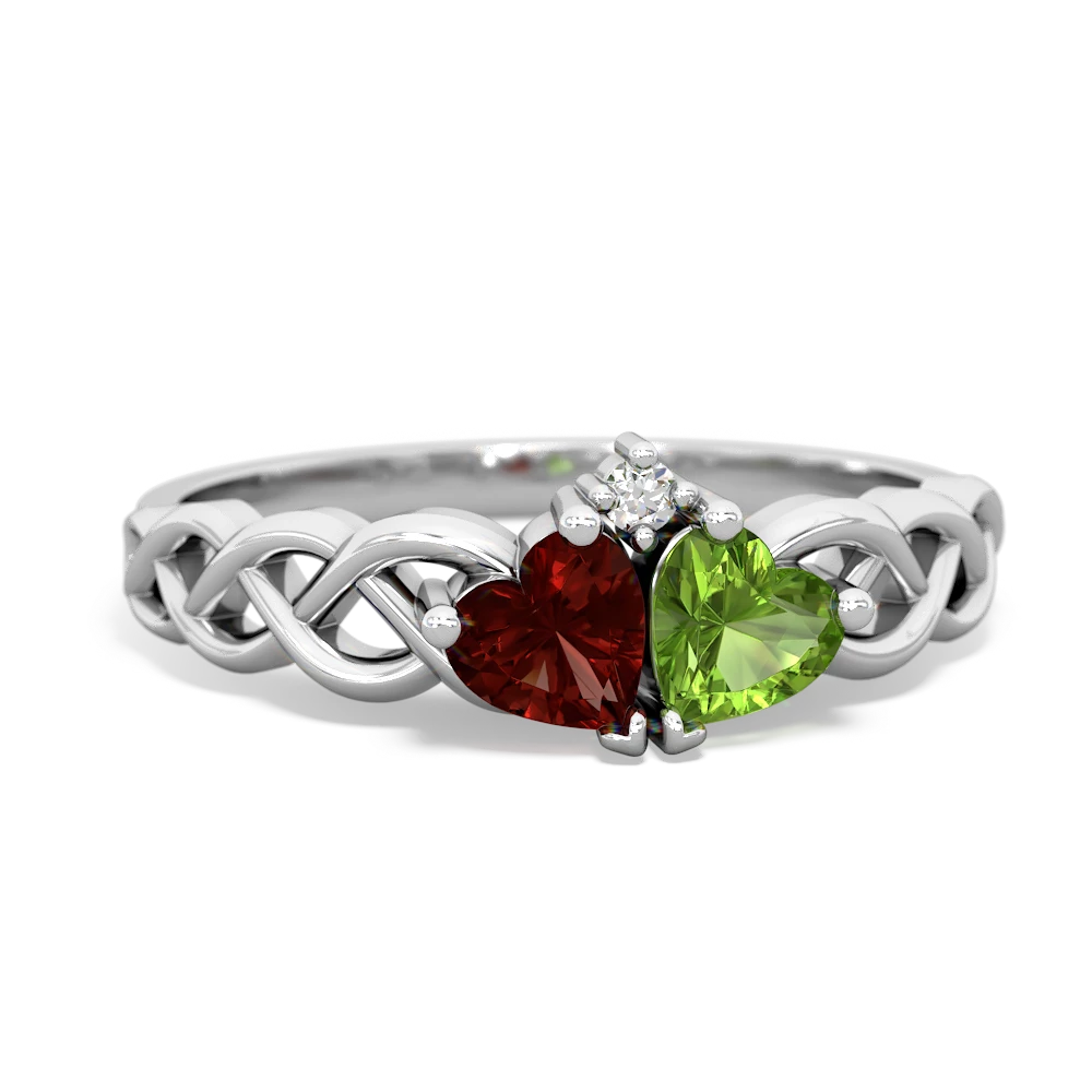 Garnet Heart To Heart Braid 14K White Gold ring R5870