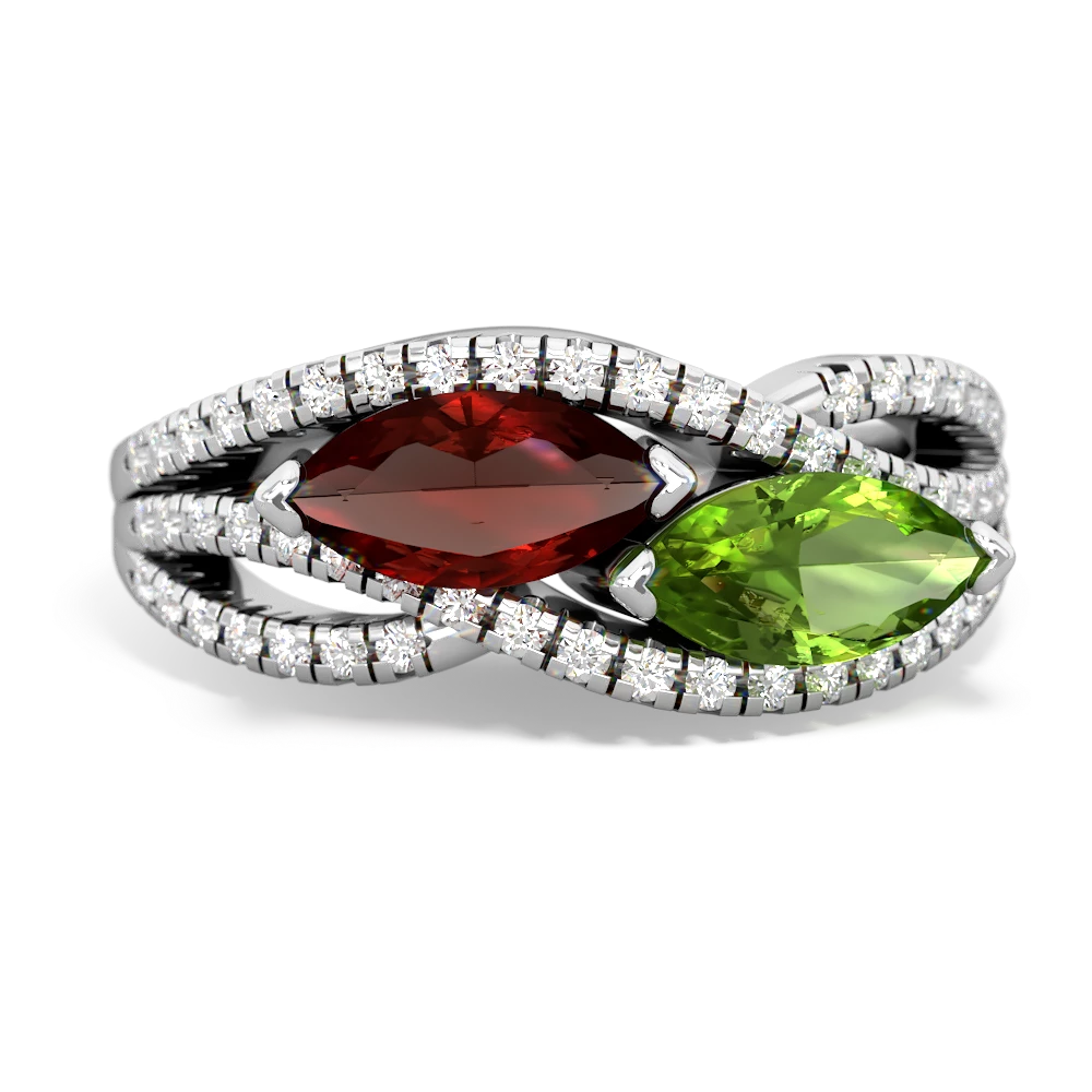 Garnet Diamond Rivers 14K White Gold ring R3070