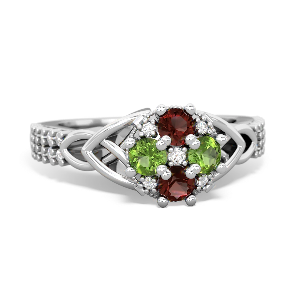 Garnet Celtic Knot Cluster Engagement 14K White Gold ring R26443RD