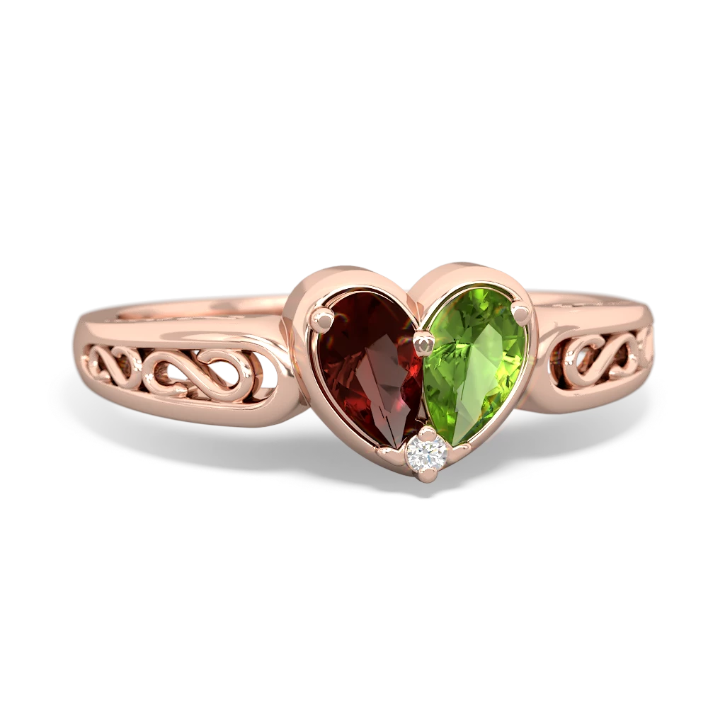 Garnet Filligree 'One Heart' 14K Rose Gold ring R5070