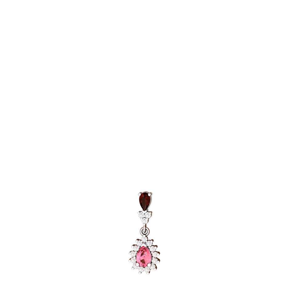 Garnet Halo Pear Dangle 14K White Gold earrings E1882