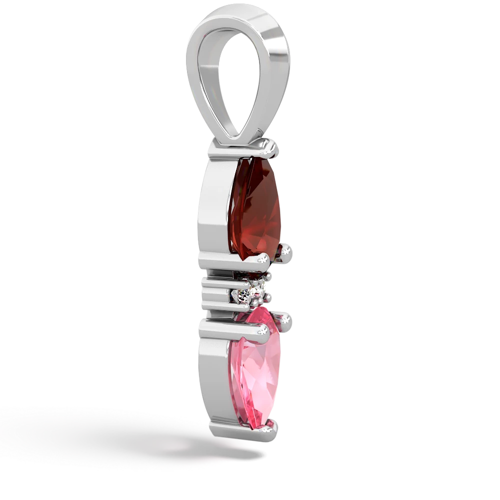 Garnet Bowtie Drop 14K White Gold pendant P0865