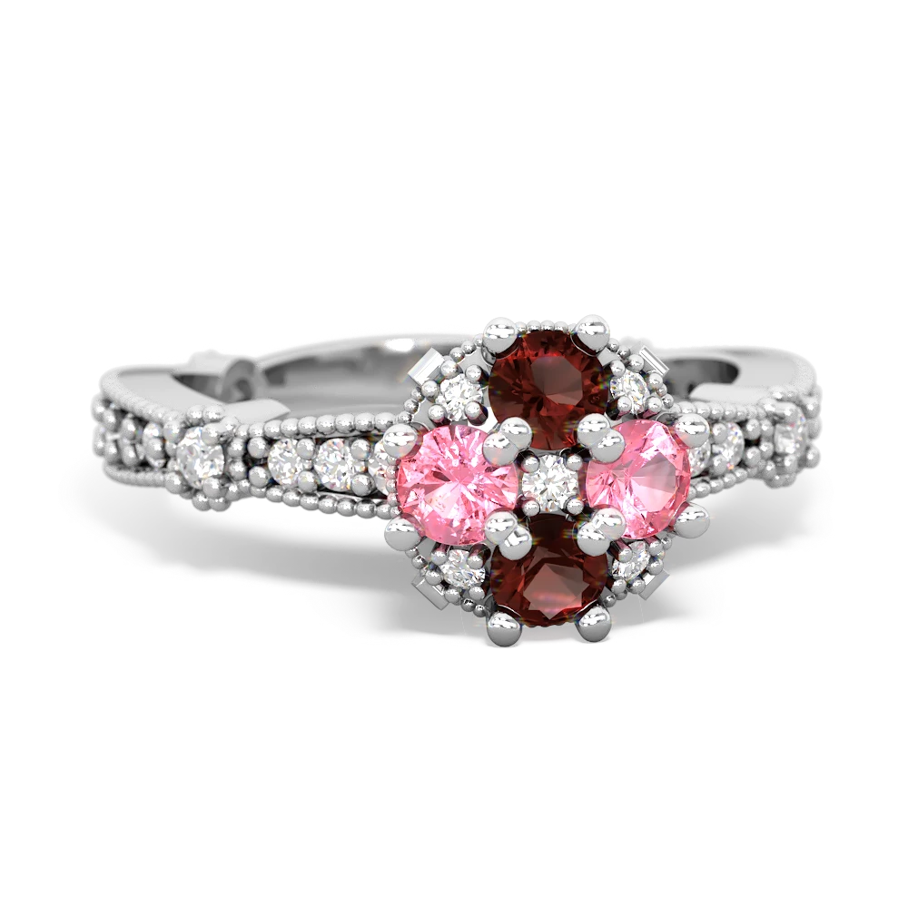 Garnet Sparkling Tiara Cluster 14K White Gold ring R26293RD