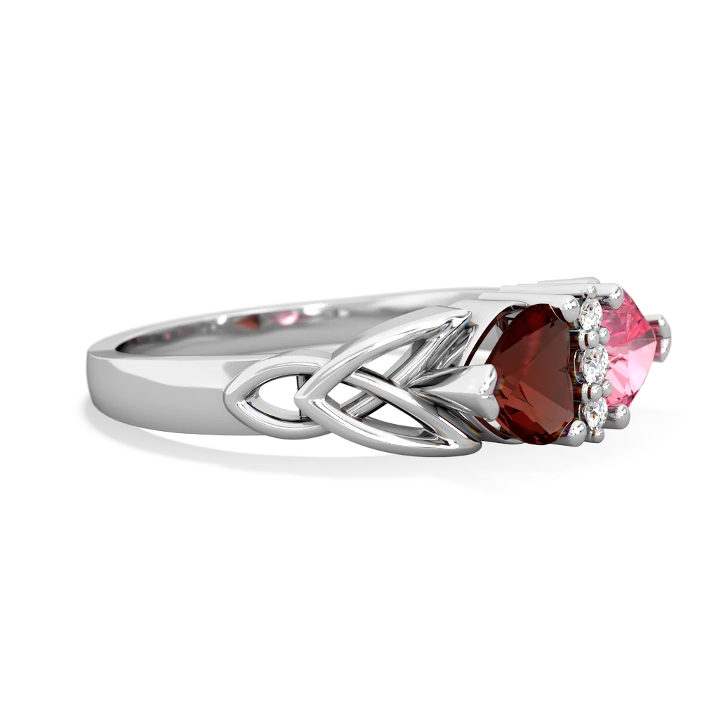 Garnet Celtic Knot Double Heart 14K White Gold ring R5040