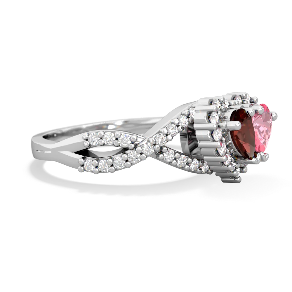 Garnet Diamond Twist 'One Heart' 14K White Gold ring R2640HRT