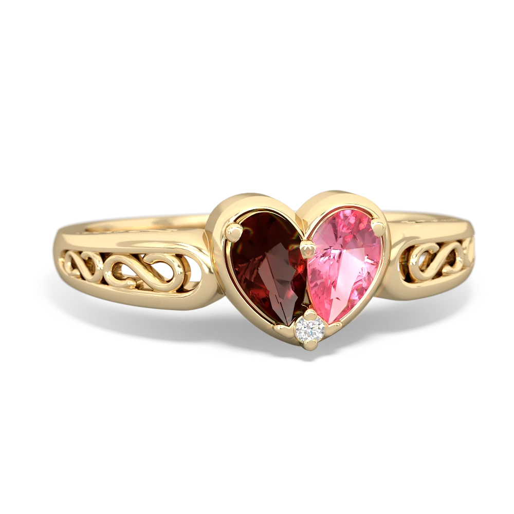 Garnet Filligree 'One Heart' 14K Yellow Gold ring R5070