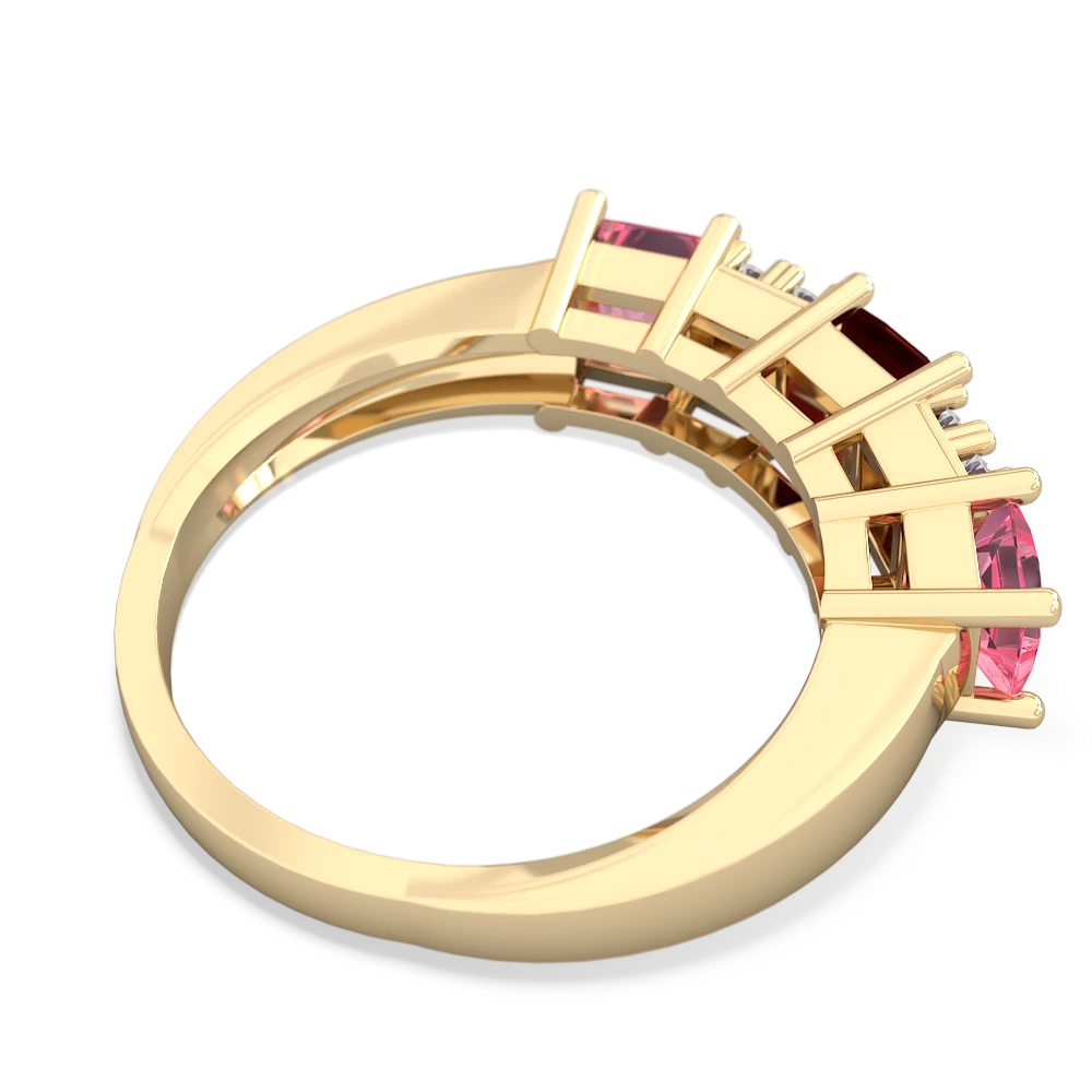 Garnet Three Stone Diamond Cluster 14K Yellow Gold ring R2592