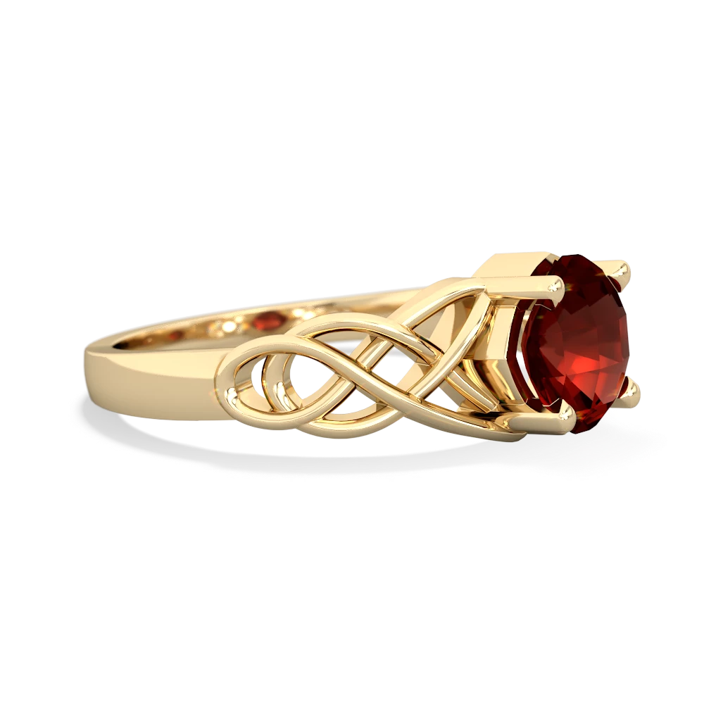 Garnet Checkerboard Cushion Celtic Knot 14K Yellow Gold ring R5000